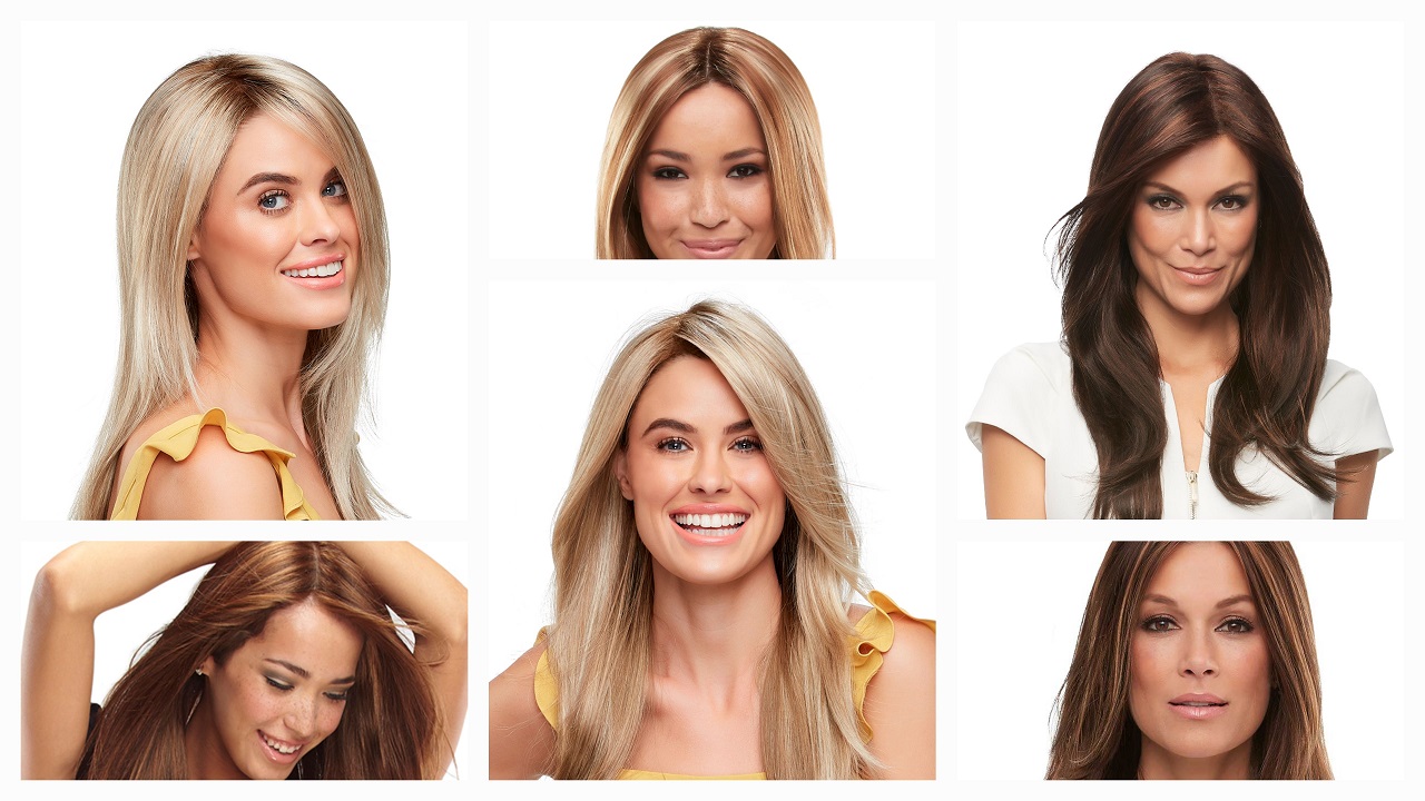 Various women with hair loss wearing different coloured Jon Renau Zara wigs