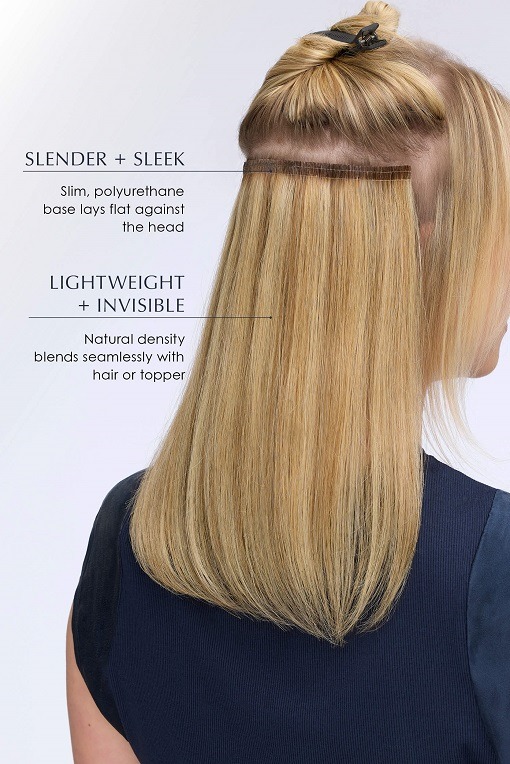 Infographic showing the details of a lady with clip in hair extensions