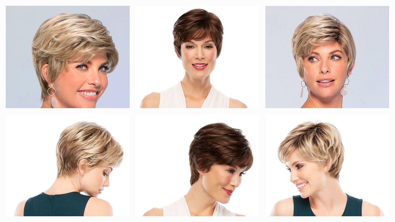 Various women wearing different coloured Jon Renau Allure wigs