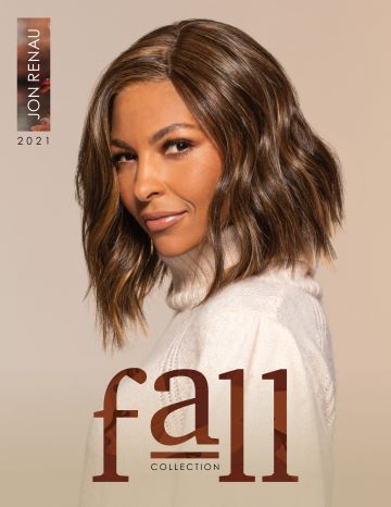 Lady wearing the Skylar wig on the cover of a wig catalogue